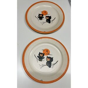 VTG 1960s Hallmark‎ Halloween Owls Witch Moon Black Orange Paper Dinner Plates 2